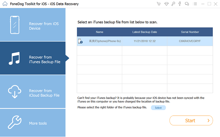 Recupera tutti i file persi attraverso l'uso del backup di iTunes