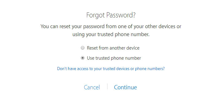 Usa il numero di telefono attendibile per reimpostare la password Appleid