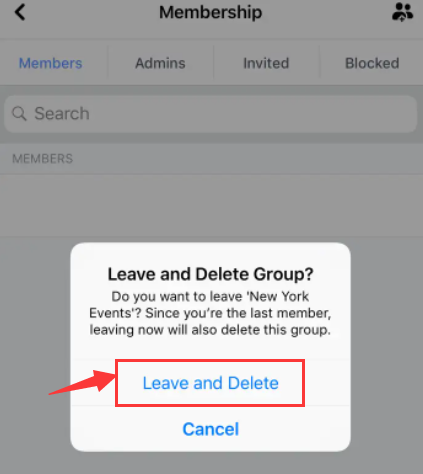 Eliminazione di un gruppo Facebook utilizzando un dispositivo mobile