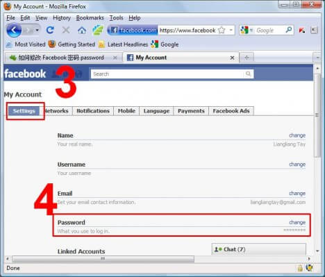 Facebook Cambia impostazione password