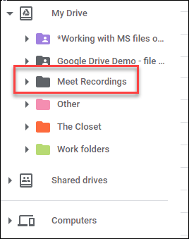 Registrazioni di Google Meet su Google Drive