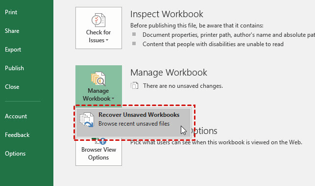 Recupera file con la posizione del file di ripristino di Excel su Windows