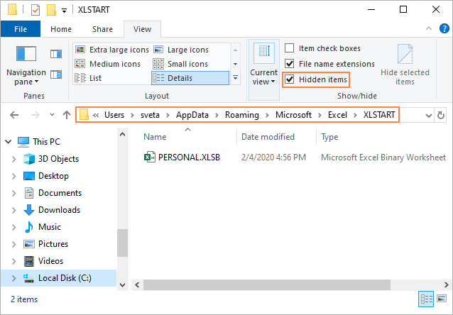 Cartella sul computer per la posizione del file di ripristino di Excel su Windows