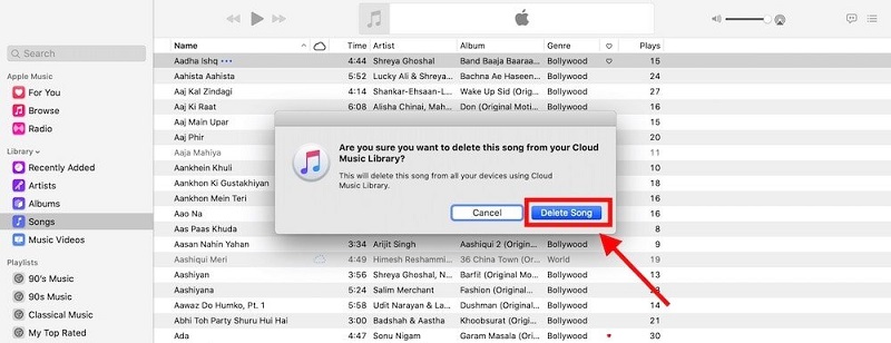 Elimina il brano dalla libreria di iTunes