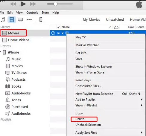 Elimina i film dalla libreria di iTunes su Mac/Windows