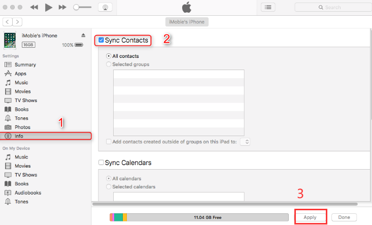 Trasferisci i contatti da Samsung a iPhone usando iTunes