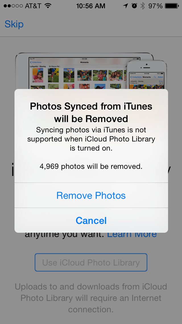 Le foto sincronizzate da iTunes verranno rimosse