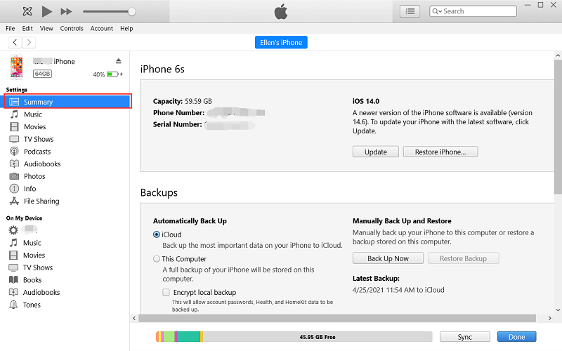 Recupera i messaggi vocali eliminati su iPhone utilizzando iTunes Restore