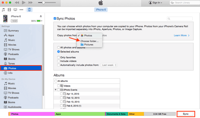 Trasferisci foto dal vecchio iPhone al nuovo iPhone utilizzando iTunes