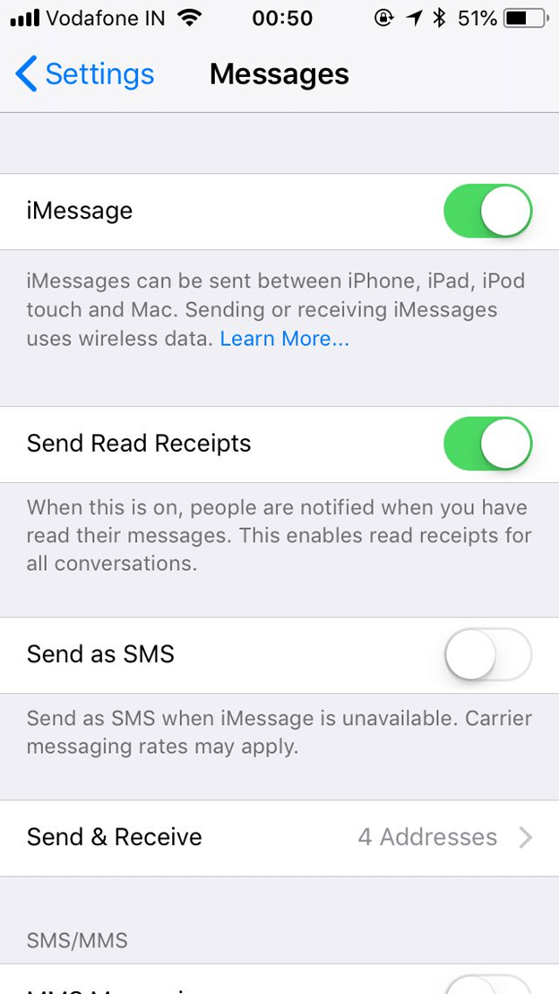 Verifica che iMessage sia abilitato