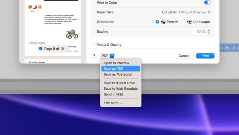 Esportare iMessage in un file PDF su un computer Mac