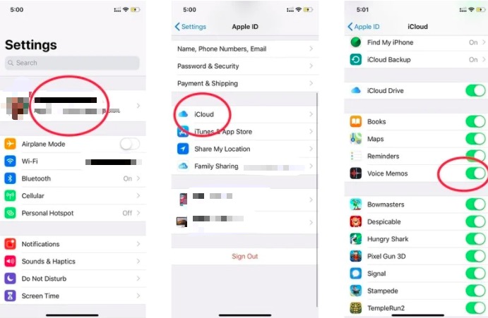 iCloud esegue il backup dei memo su iPhone