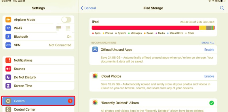 Cancella lo spazio di archiviazione dell'iPad per risolvere il problema di arresto anomalo dell'iPad