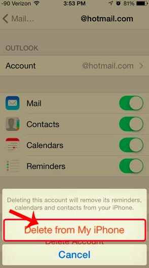 Elimina l'account Hotmail dal mio iPhone per risolvere