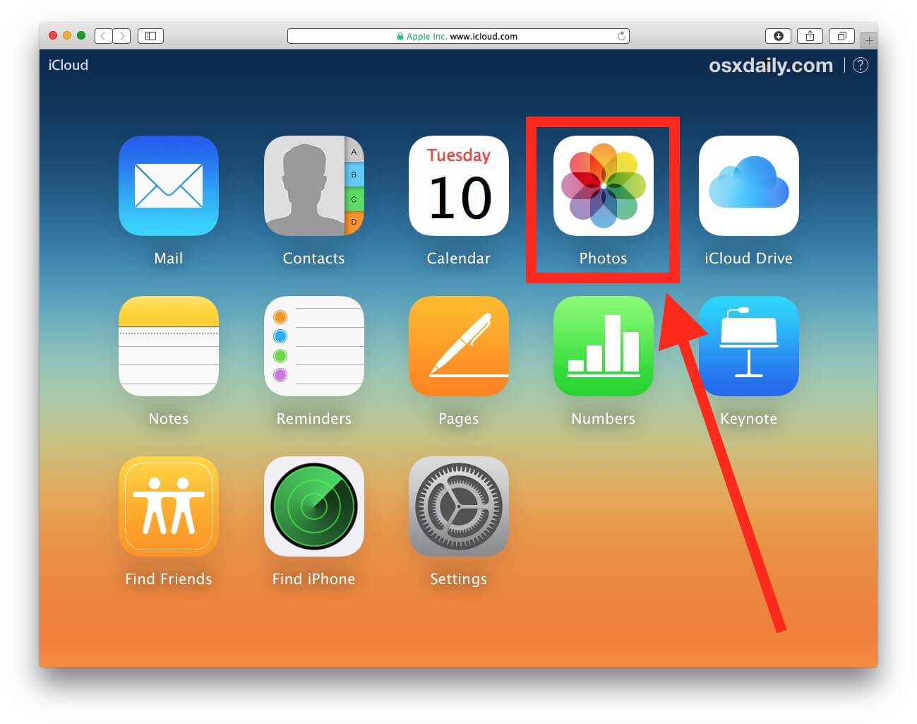 Scegli le foto sul sito Web Icloud