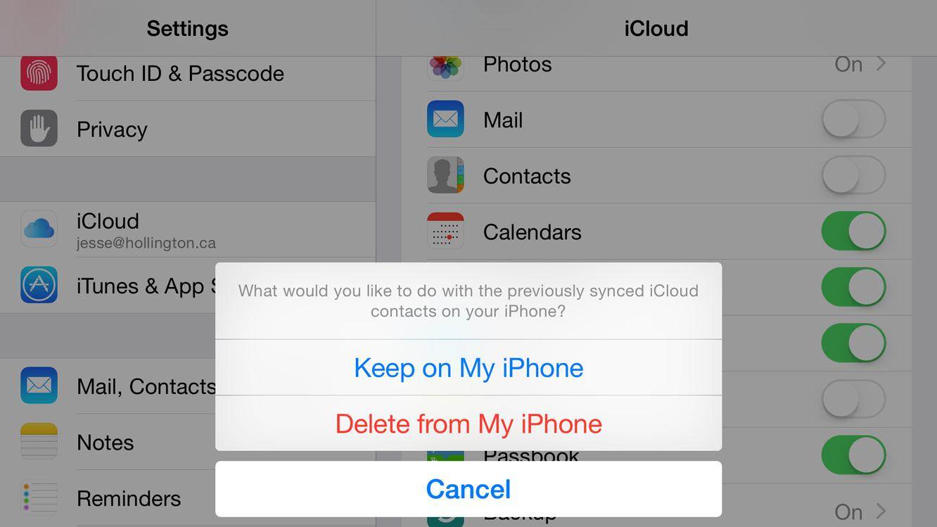 Elimina contatto da Icloud