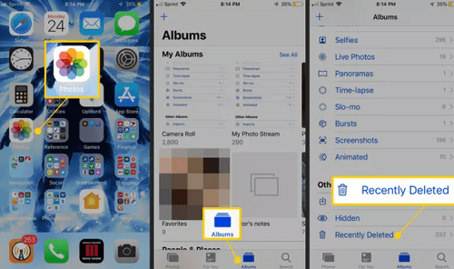 Annulla eliminazione di foto su iPhone utilizzando l'album eliminato di recente