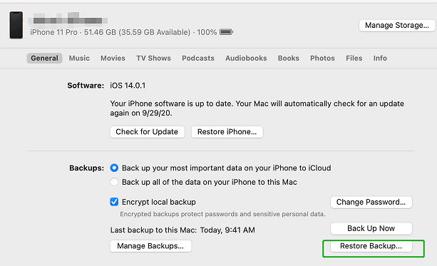 Usa iTunes Backup per correggere le note cancellate da iPhone da solo