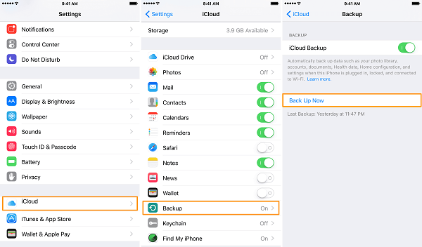 Esegui il backup dei tuoi dati tramite iCloud