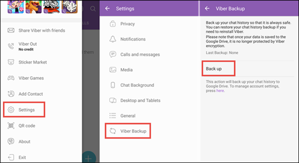 Messaggi di backup Viber Android