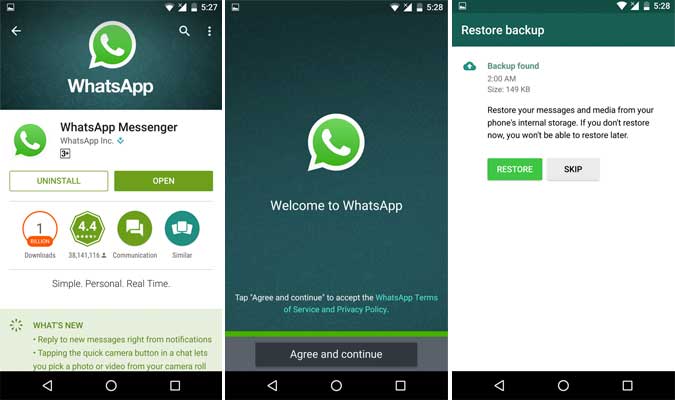 Reinstalla Whatsapp Android