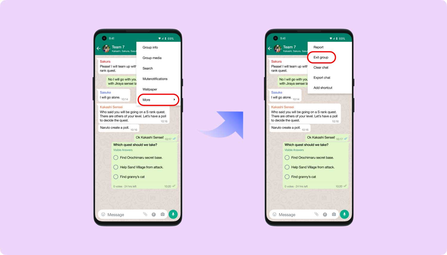 Elimina le chat di WhatsApp nella chat di gruppo