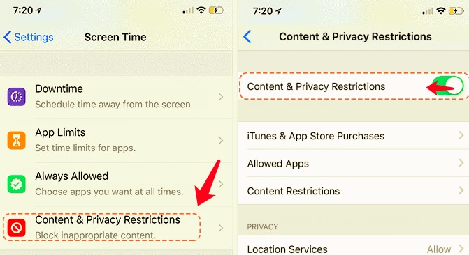 Disattiva le restrizioni per risolvere il problema dell'impossibilità di eliminare le app