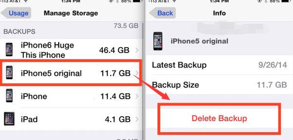 Utilizzo di iCloud per eliminare il backup