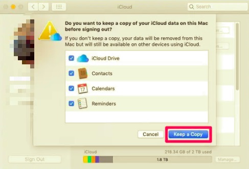Conserva una copia prima di spegnere iCloud su Mac
