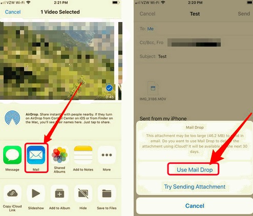 Invia video di grandi dimensioni con iCloud Maildrop