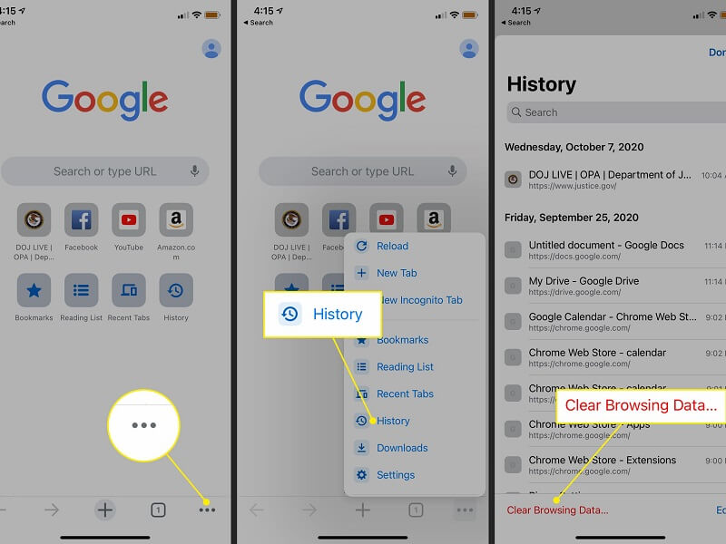 Cancella i dati di navigazione di Chrome su iPhone