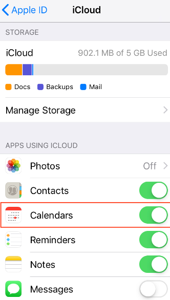 Disattiva e riattiva il calendario iCloud