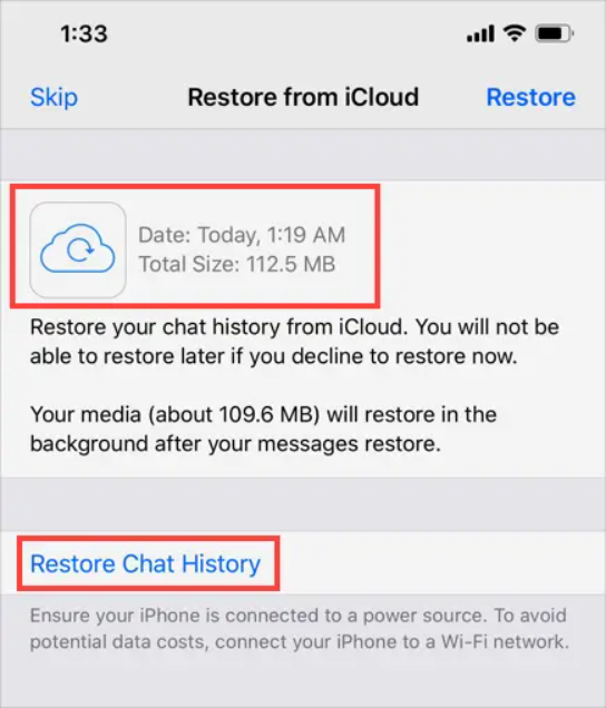 Ripristina WhatsApp dal backup di iCloud