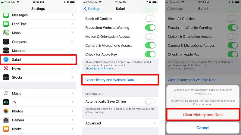 Cancella la cache delle app per iPhone senza eliminare l'app: cancella la cache di Safari