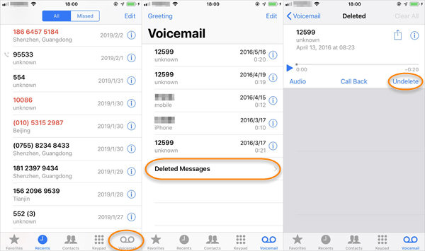 Recupera i messaggi vocali eliminati tramite l'app del telefono