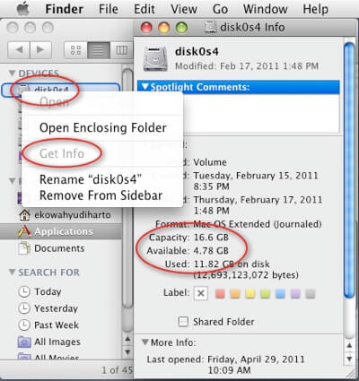 Controlla lo spazio disponibile su disco Mac Os Finder