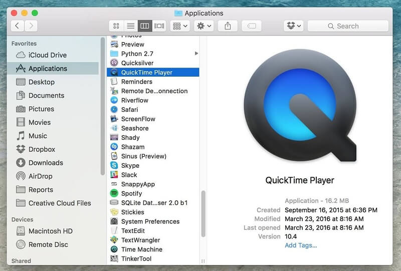 QuickTime Player per la registrazione Zoom