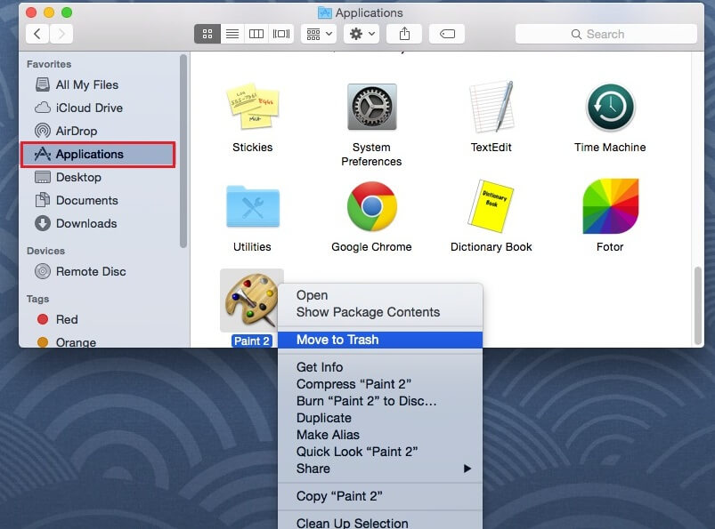 Disinstallare le app su Mac Finder