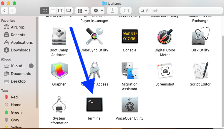 Avvia Terminale in Utilità su Mac