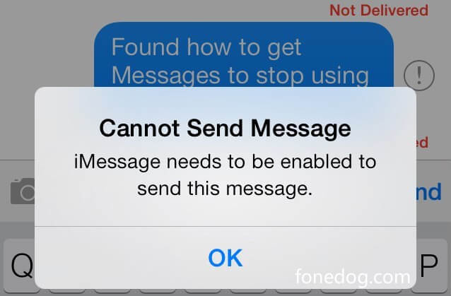 Correggere l'imessage deve essere abilitato per inviare questo messaggio