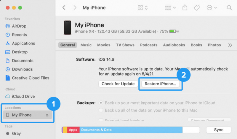 Recupera i messaggi eliminati di recente da iPhone utilizzando Finder