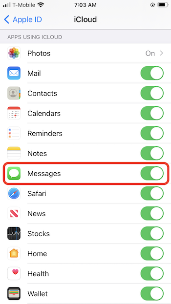 Sincronizzazione di iMessage tramite iCloud