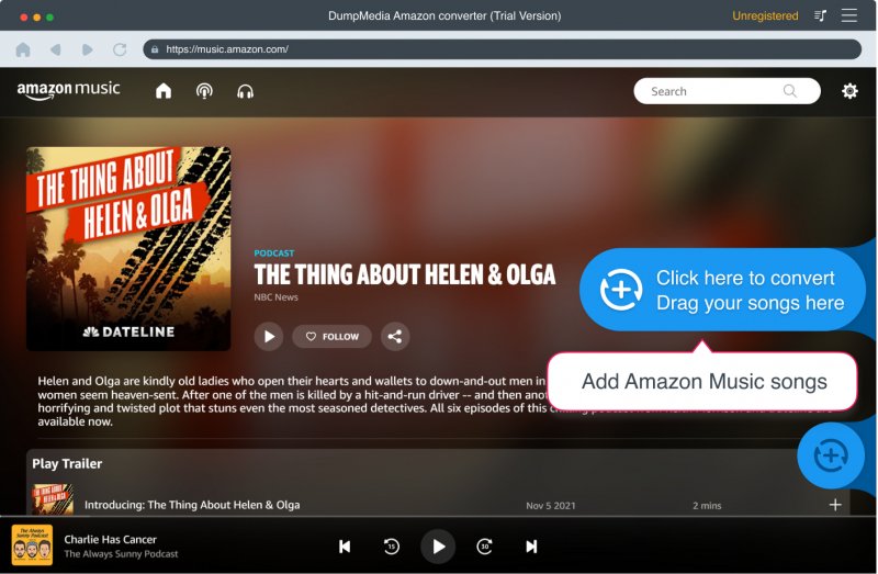Miglior downloader di musica da Amazon: DumpMedia Amazon Music Converter - Aggiungi file