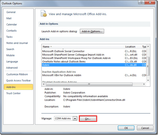 Disattiva i componenti aggiuntivi per correggere l'errore di mancata risposta di Outlook