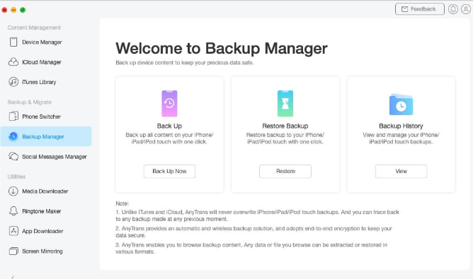 Visualizzatore di backup AnyTrans iOS