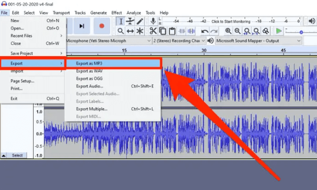 Converti AIF in MP3 usando lo strumento Audacity