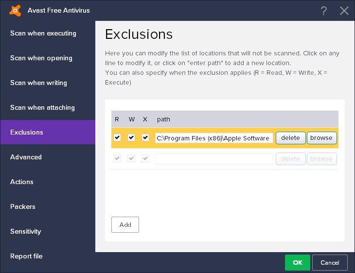 Aggiungi esclusione ai file in Avast Antivirus