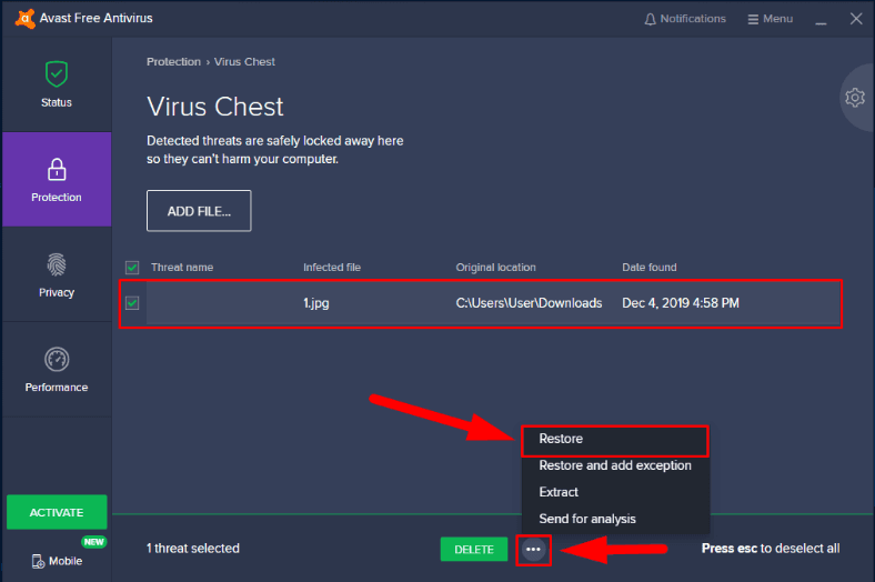 Risolto Avast Impossibile ripristinare l'errore di file tramite la barra delle applicazioni