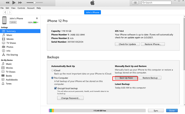 Trasferisci dati da iPhone a laptop utilizzando iTunes