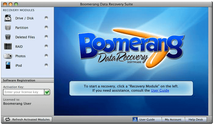 Alternativa a Recuva Mac - Recupero dati Boomerang